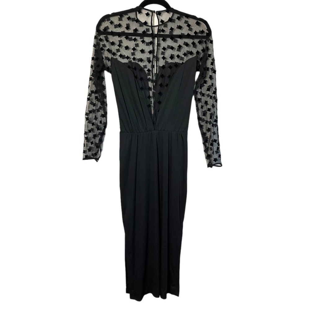 Vintage black dress midi sheer mesh shoulders and sleeves women’s size XS - S